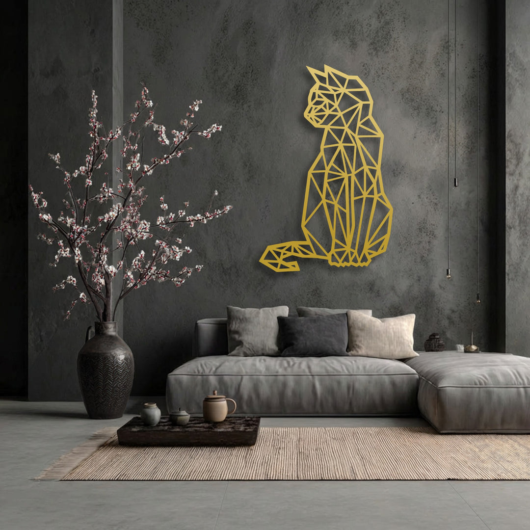 Geometric Sitting Cat – Modern Line Art Metal Wall Art