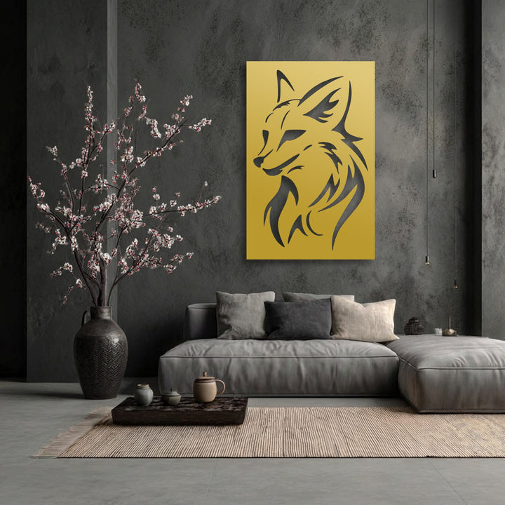 The visual rhythm in this elegant room is created by the bold lines of the wolf head decorative metal art contrasting with delicate blossoms.