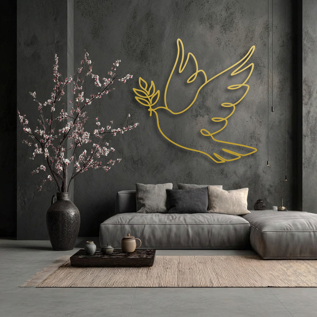 Minimalist Dove Line Art Metal Wall Art – Peace Symbol Decor