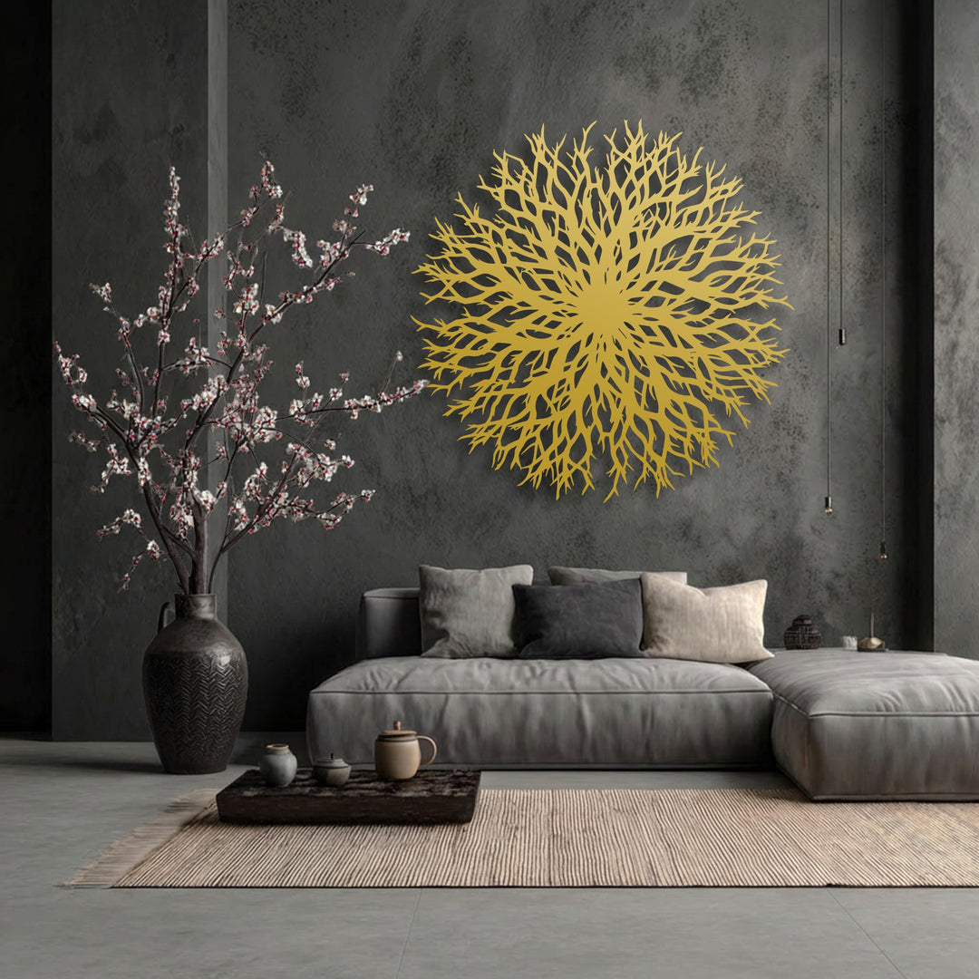 Abstract Branch Burst Metal Wall Art – Organic Radial Design Decor