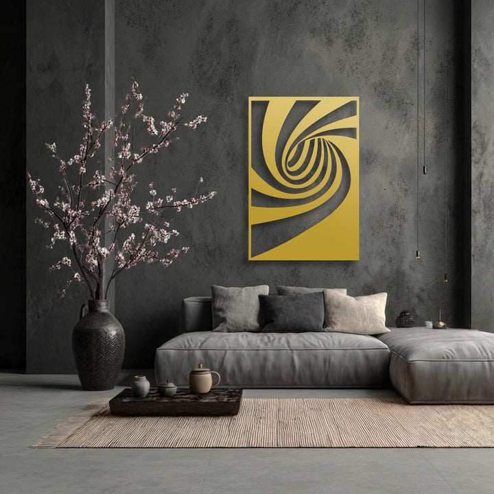 The high-quality construction of this abstract spiral flow decorative metal art features a smooth, lustrous finish that enhances its striking design.