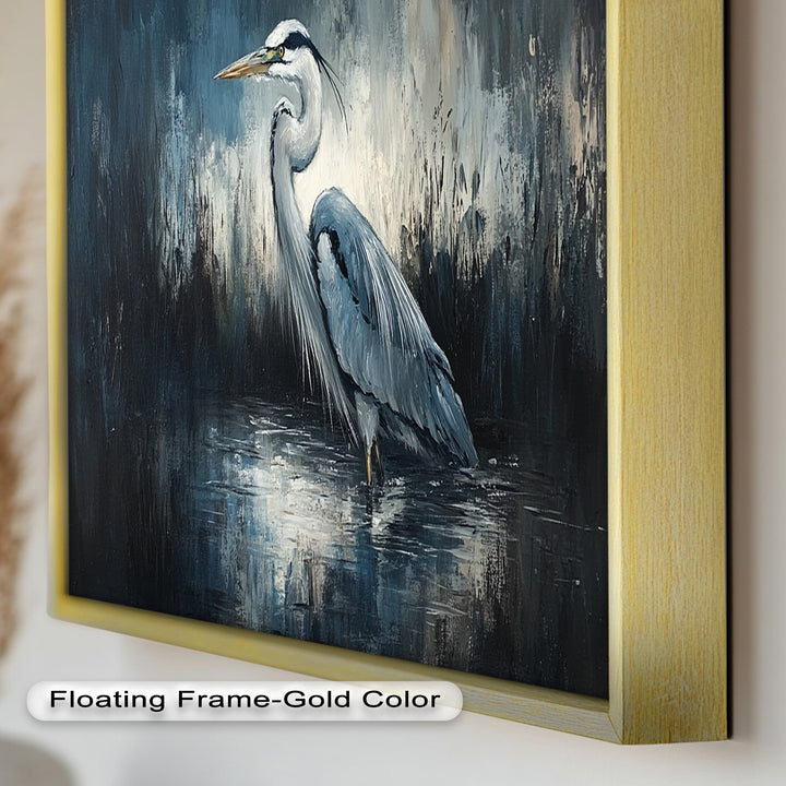 Heron in Misty Marshland – Animal Oil Painting
