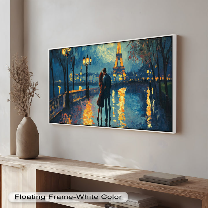 Eiffel Glow – Lovers Embrace by the Seine Love Oil Painting