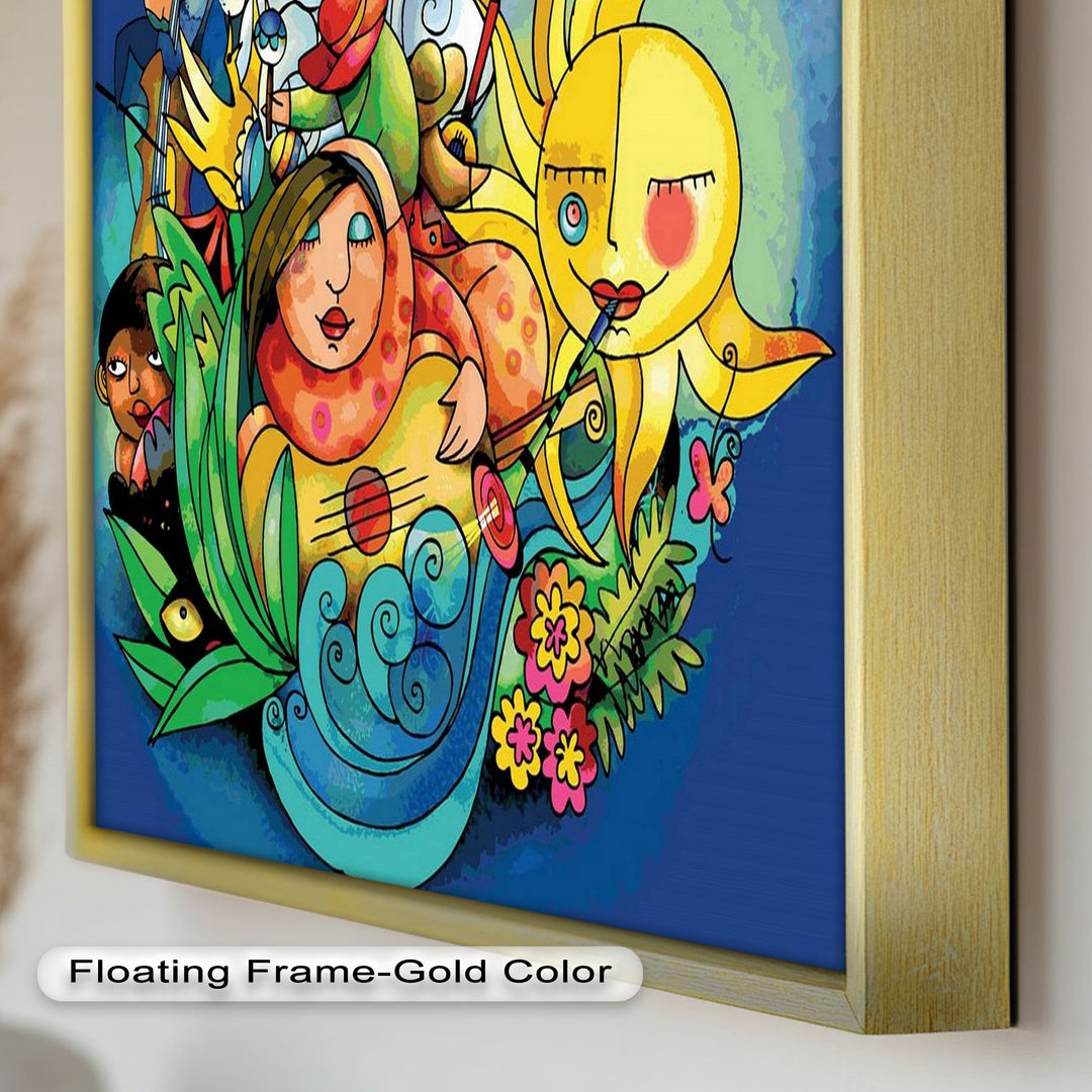 Colorful Surreal Art Print – Sunshine Framed Oil Painting