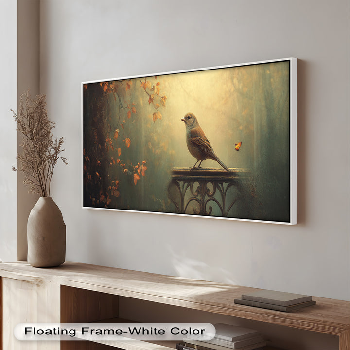 Goldener Waldvogel – Boho Blumen Ölgemälde