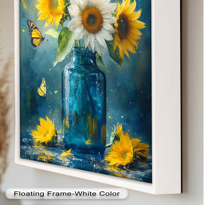 Sun-Kissed Radiance – Sunflowers in Blue Jar Flower Oil Painting