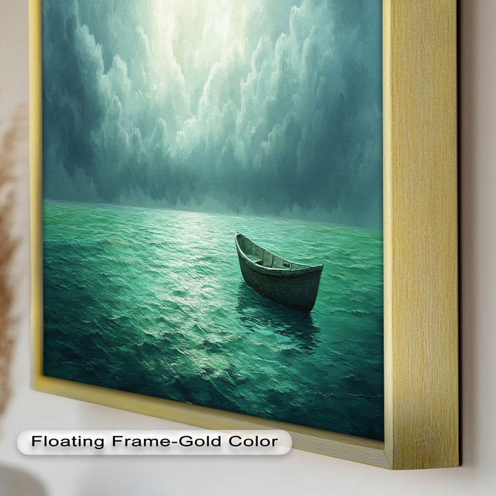 Solitude Adrift – Serene Empty Rowboat Oil Painting