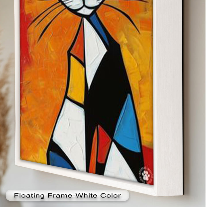 Geometrische Katze in kräftigen Farben – Picasso-Ölgemälde