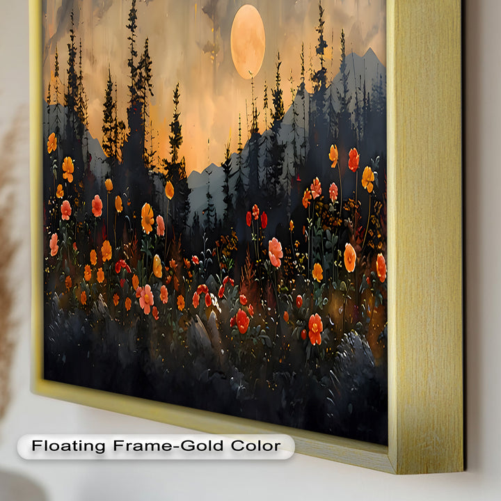 Moonlit Forest Landscape - Framed Floral Oil Painting