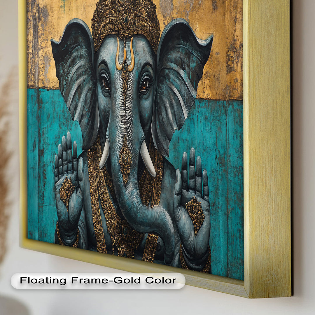 Blaue Ganesha Wandkunst – Religiöses Ölgemälde