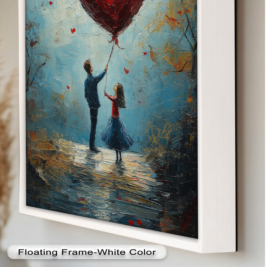Romantic Red Heart Balloon Scene - Love Oil Painting