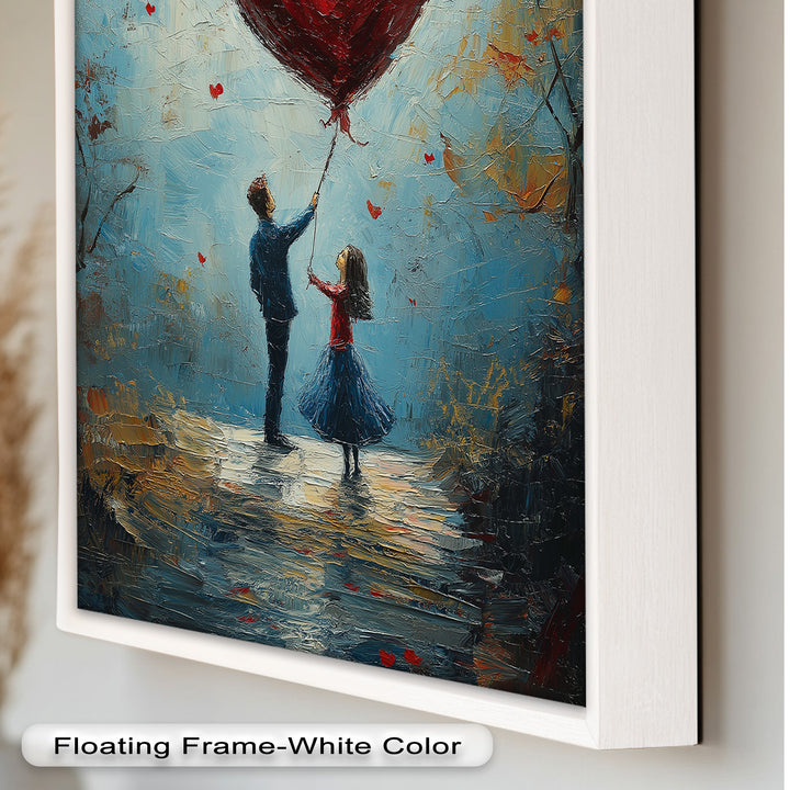 Romantic Red Heart Balloon Scene - Love Oil Painting
