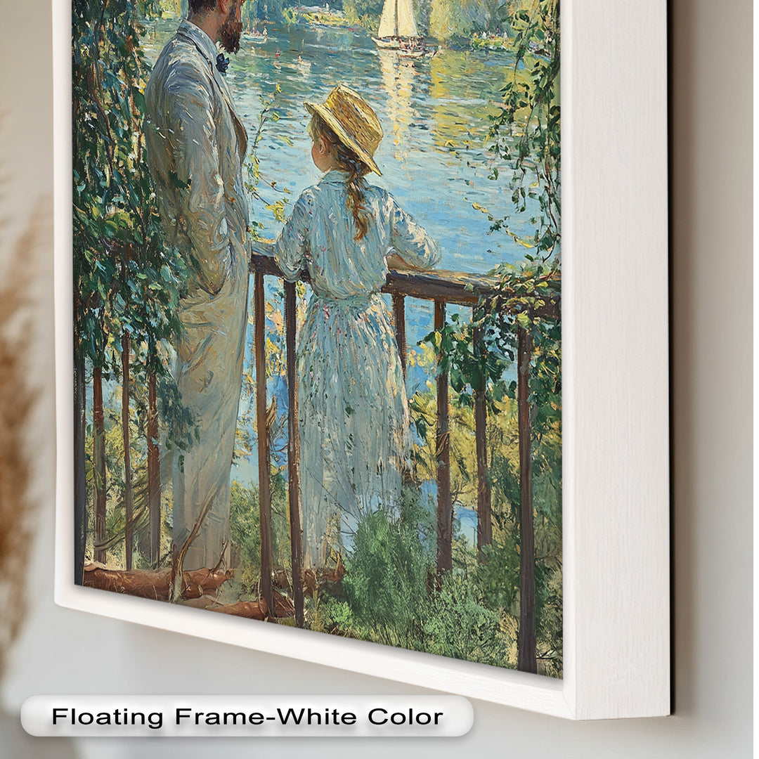 Father and Daughter by the Lake - Impressionist Oil Painting