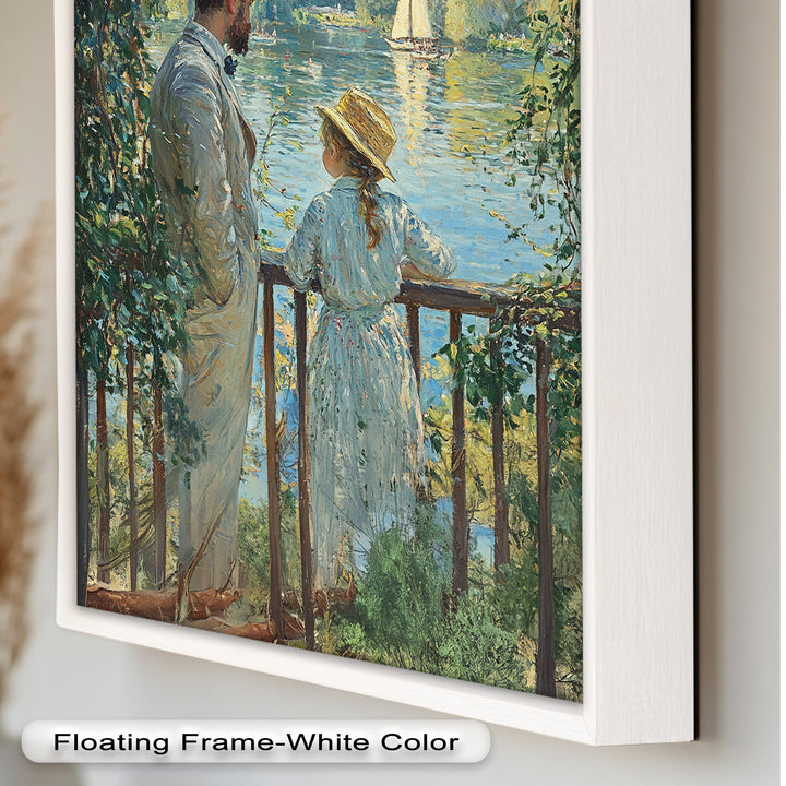 Father and Daughter by the Lake - Impressionist Oil Painting