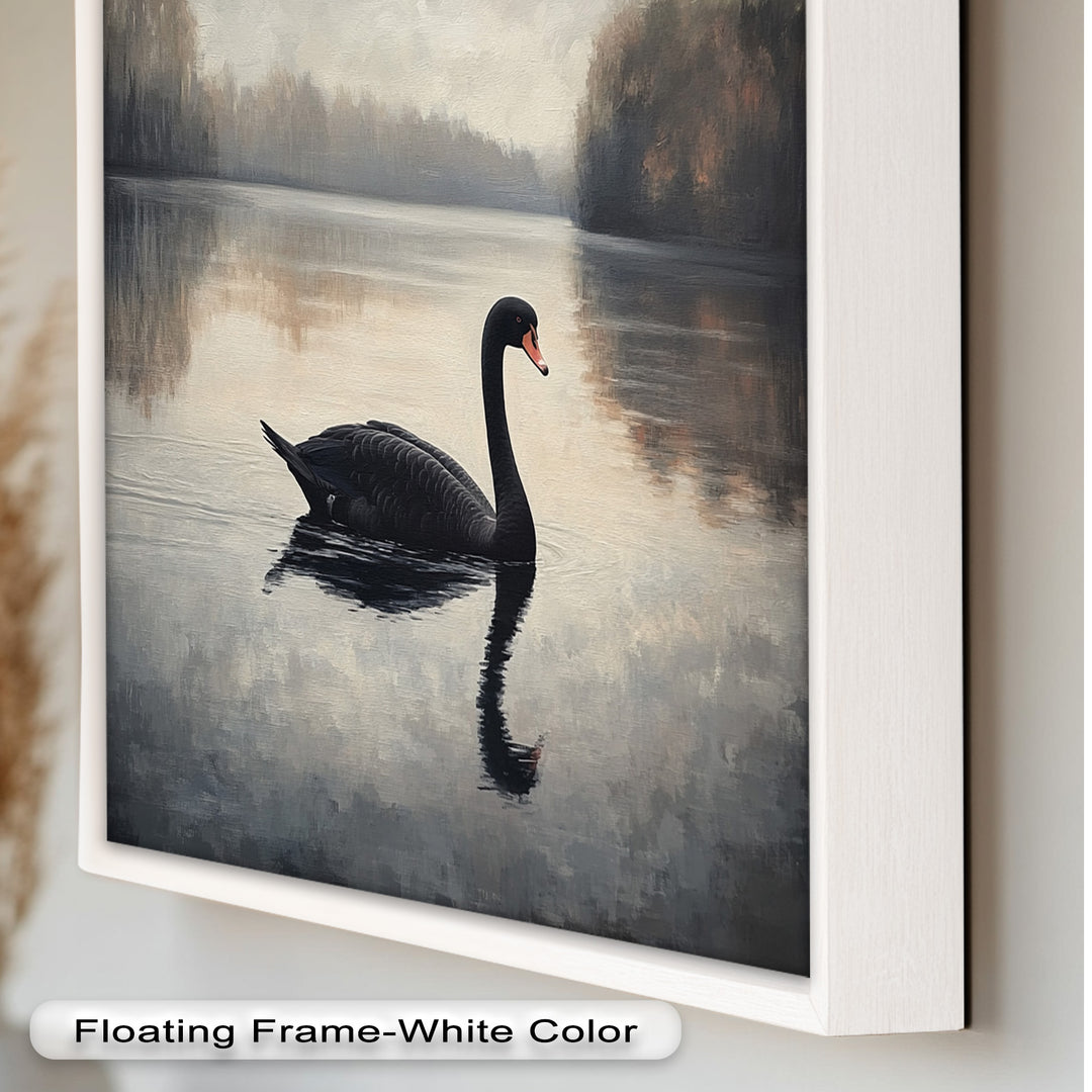 Black Swan at Dusk – Lake Scene Oil Painting