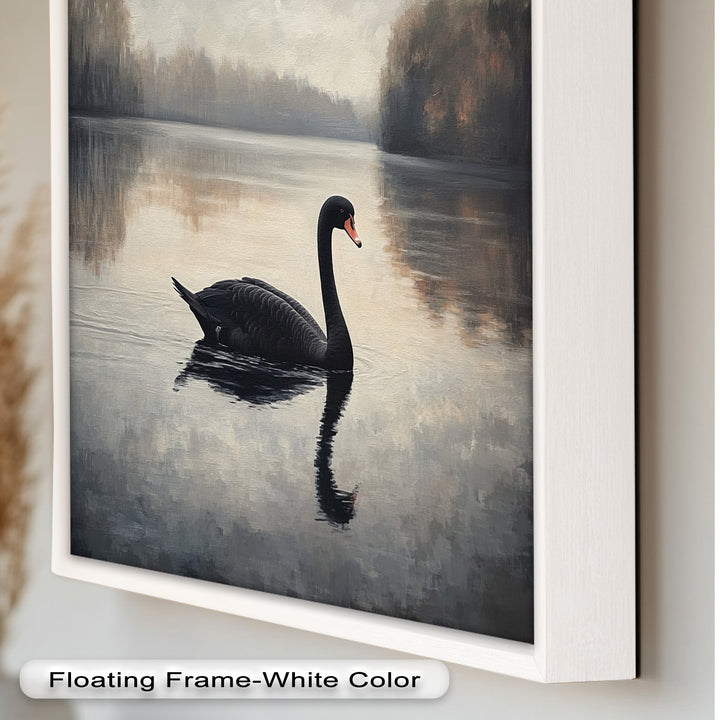 Black Swan at Dusk – Lake Scene Oil Painting