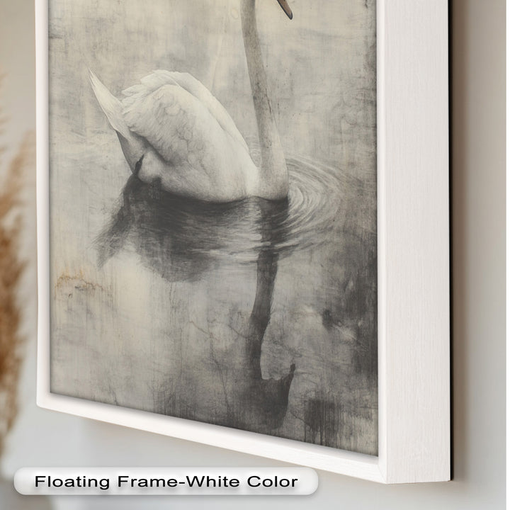 Silent Grace – Monochrome Swan on Still Water Oil Painting