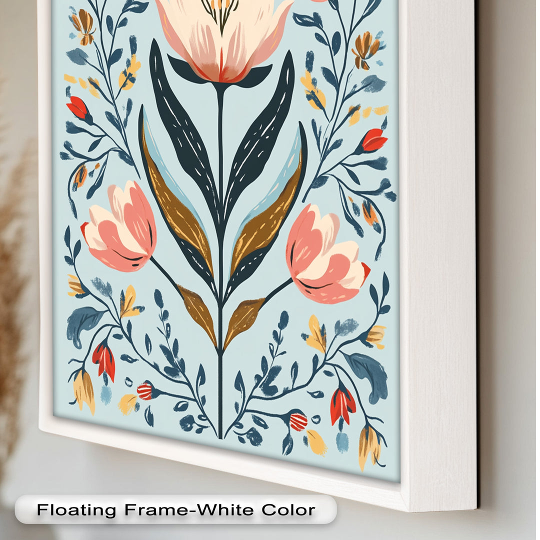 Folk-inspirierte Tulpenharmonie – Boho-Blumenölgemälde