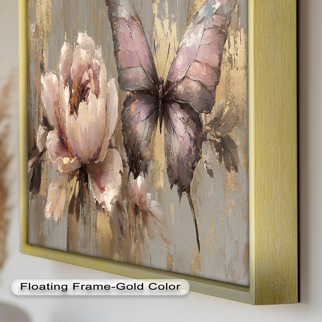 Elegant Butterfly and Peony – Pastel Floral Oil Painting