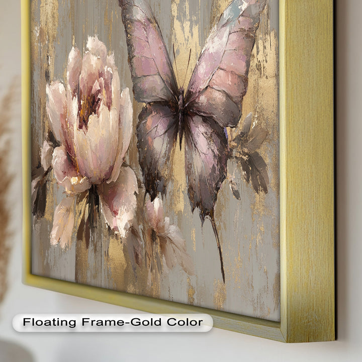 Elegant Butterfly and Peony – Pastel Floral Oil Painting