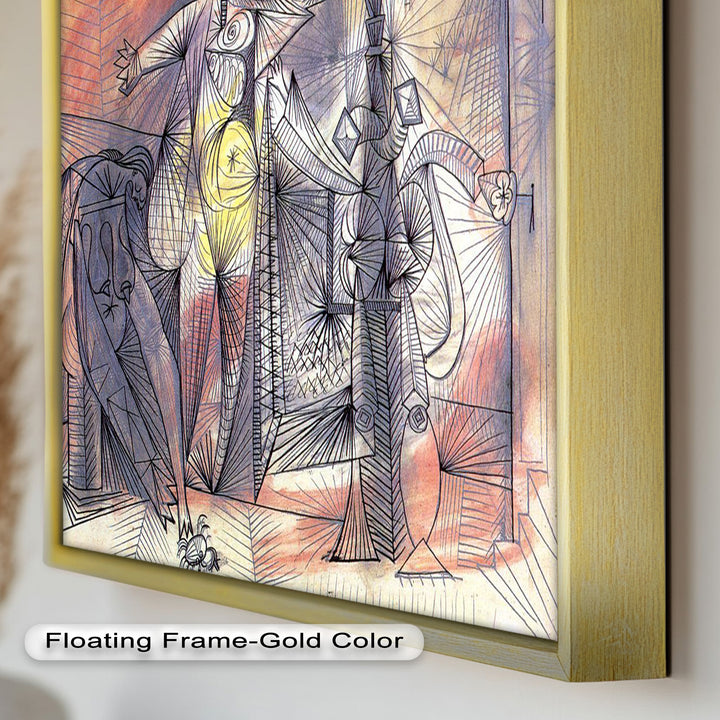 Surreal Abstract Figures in Motion – Cubist Oil Painting
