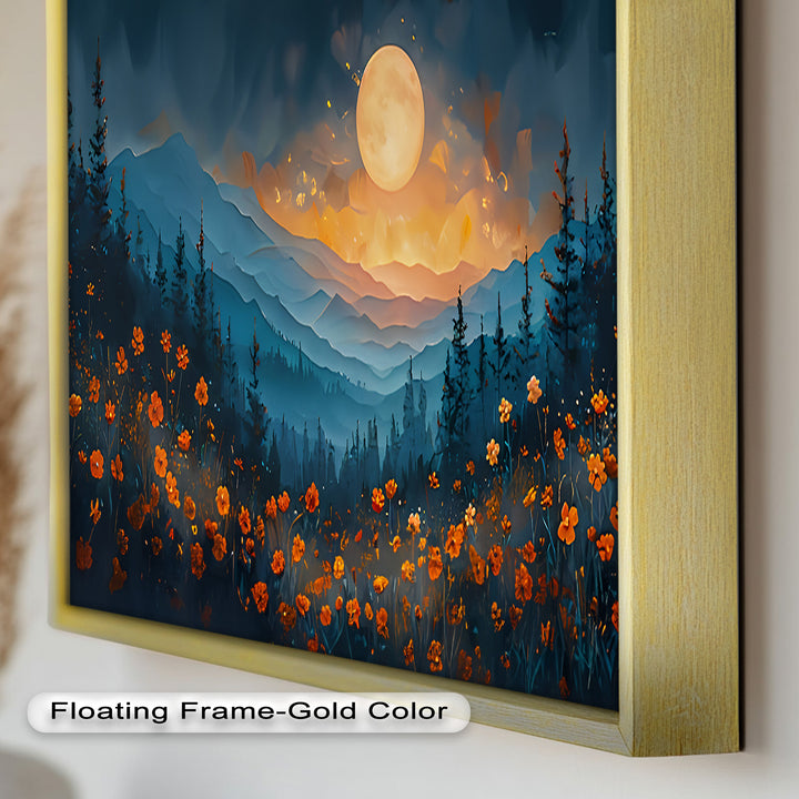 Moonlit Mountain Landscape-Floral Oil Painting