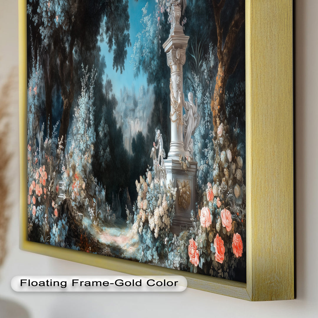 Moonlit Garden with Classical Column – Romantic Rococo Oil Painting