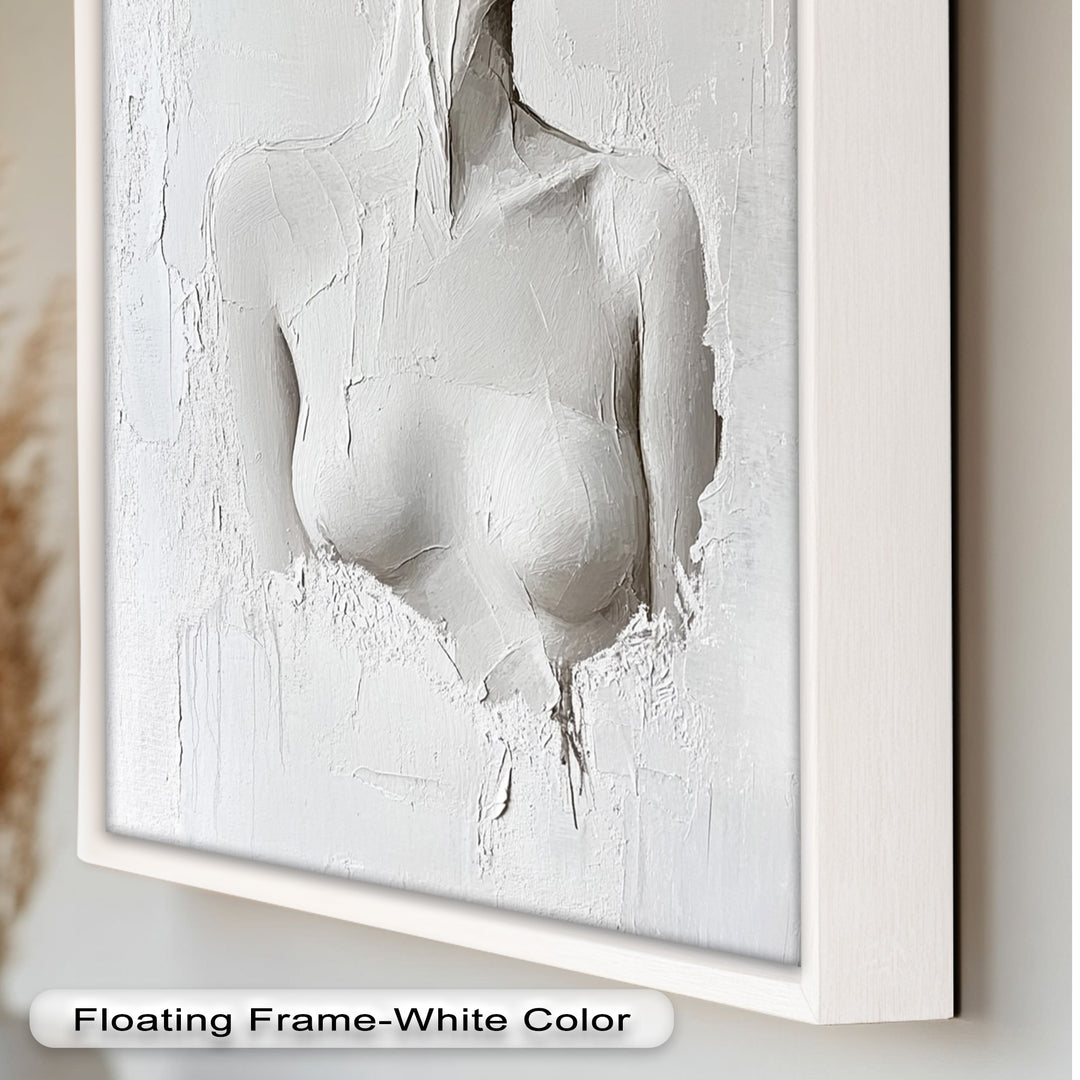 Silent Form – Minimalist White Abstract Female Oil Painting