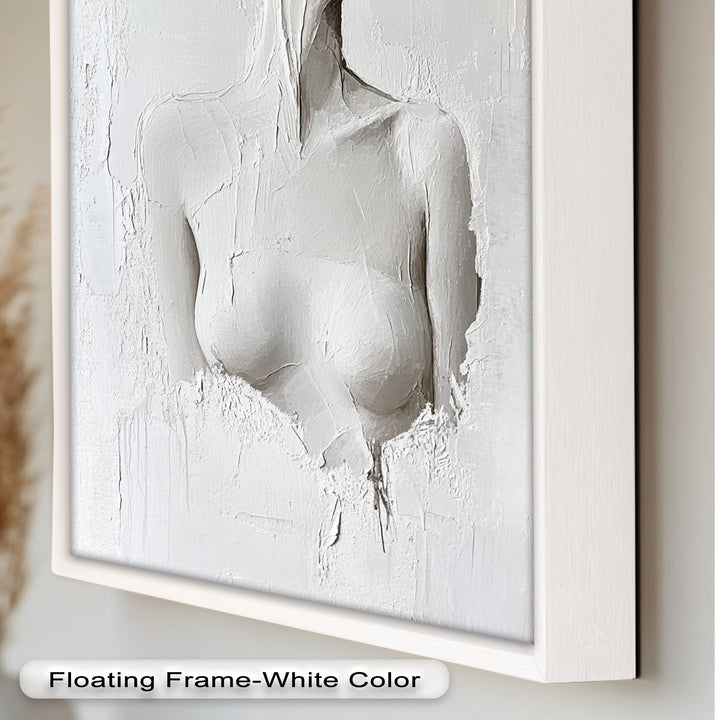 Silent Form – Minimalist White Abstract Female Oil Painting