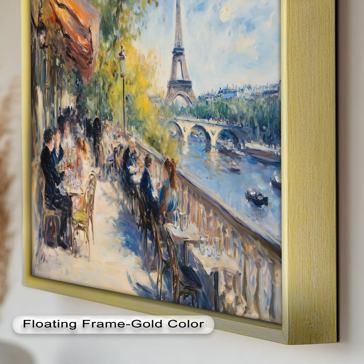 Eiffel Café Serenity – Parisian Terrace with River View Oil Painting