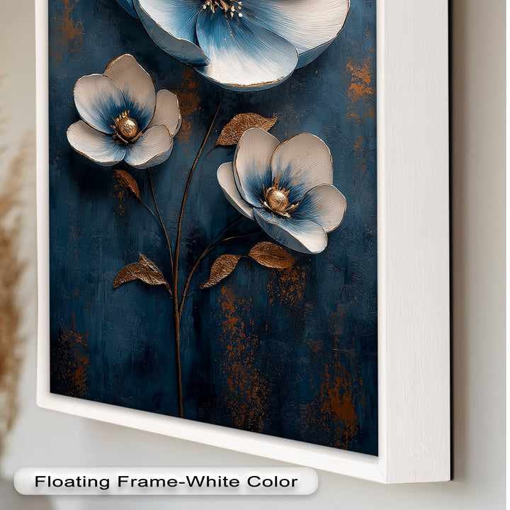 Blue and Gold Flower - Modern Oil Painting