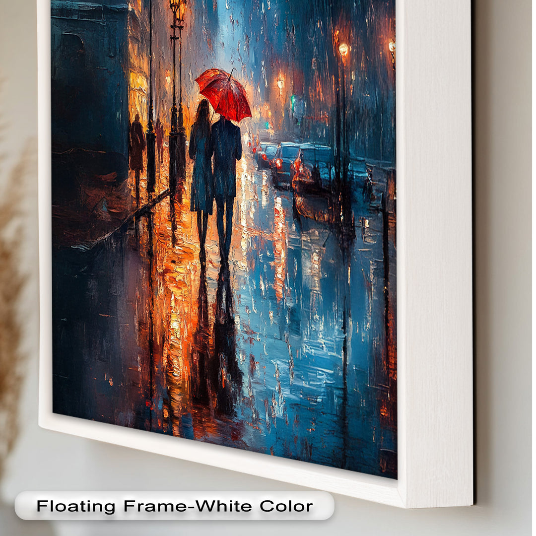 Lovers in the Rain – Romantic Night Street Oil Painting