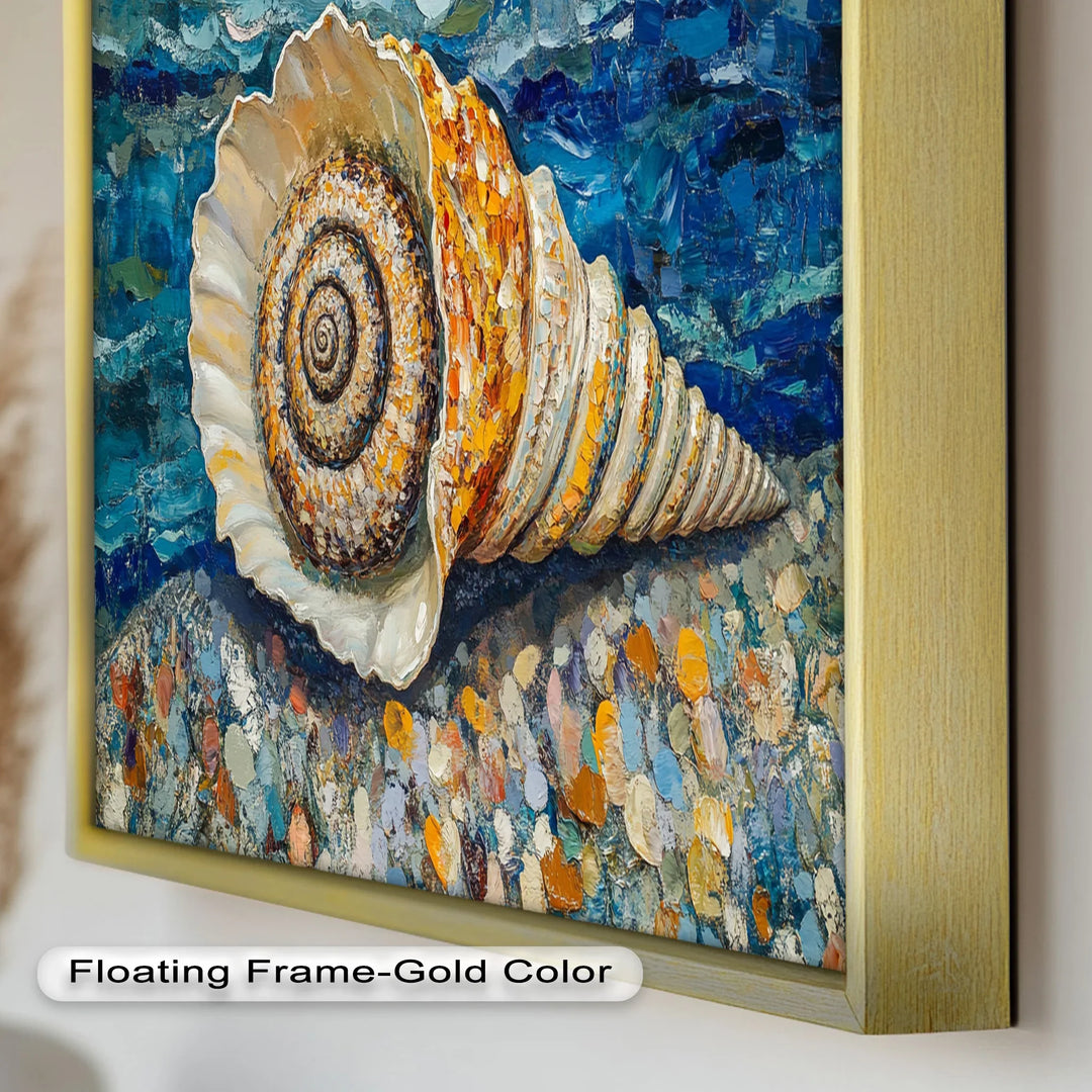 Whispers of the Sea – Spiral Shell on Coastal Shoreline Oil Painting - MyPhotoStation