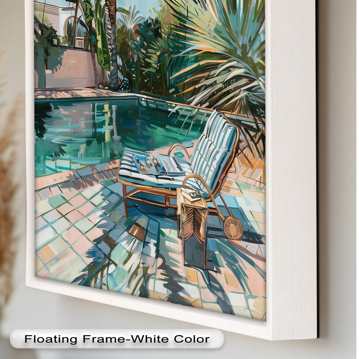 Poolside Palm Tree Escape – Tropical Oil Painting