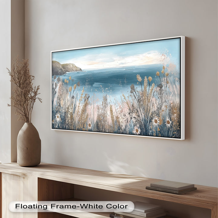 Wildflower Coastal View Landscape - Framed Oil Painting