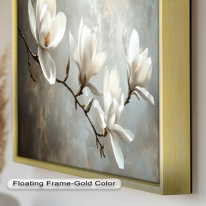 Magnolia Serenity – Cream Blossom Branch Flower Oil Painting