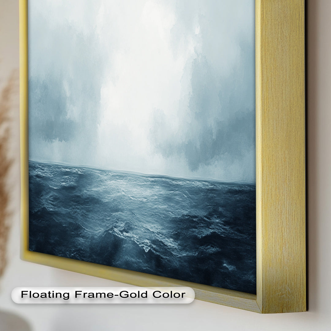 Ocean Horizon Calm – Minimalistisches blaues Meereslandschafts-Ölgemälde
