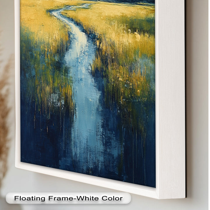 Golden Fields and Blue Stream – Contemporary Landscape Oil Painting