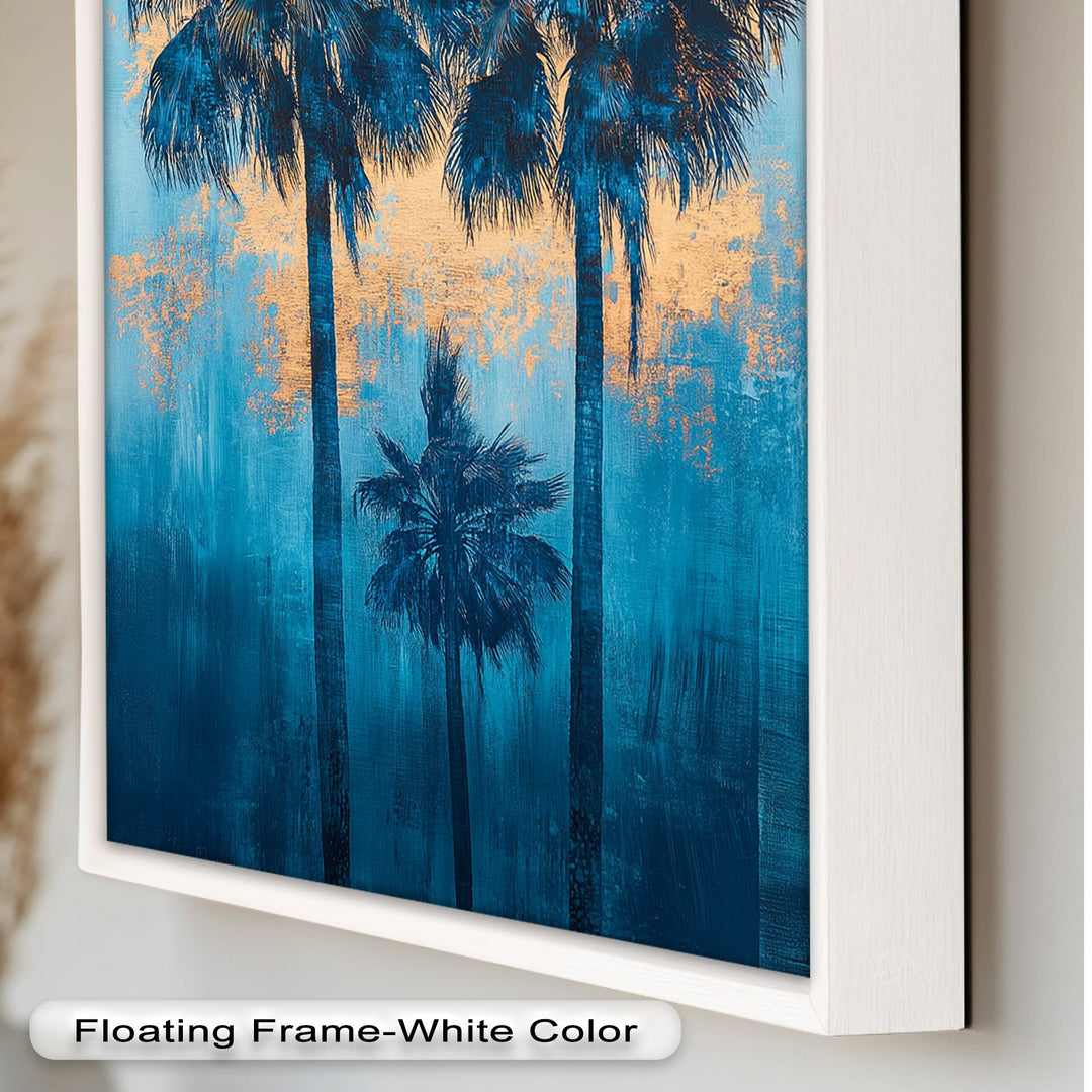 Blue Sunset Palms – Tropical Oil Painting