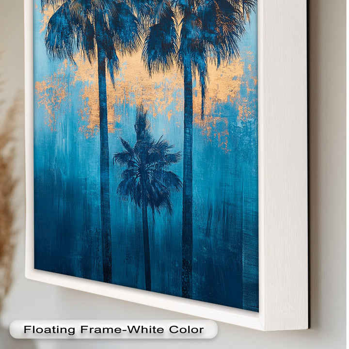 Blue Sunset Palms – Tropical Oil Painting