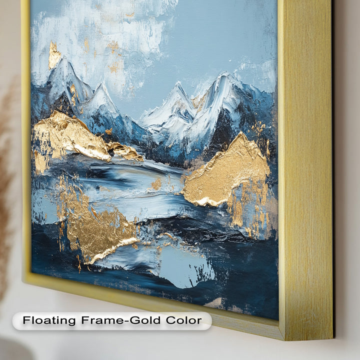 Arctic Peaks – Abstraktes Ölgemälde mit Bergmotiven in Blau und Gold