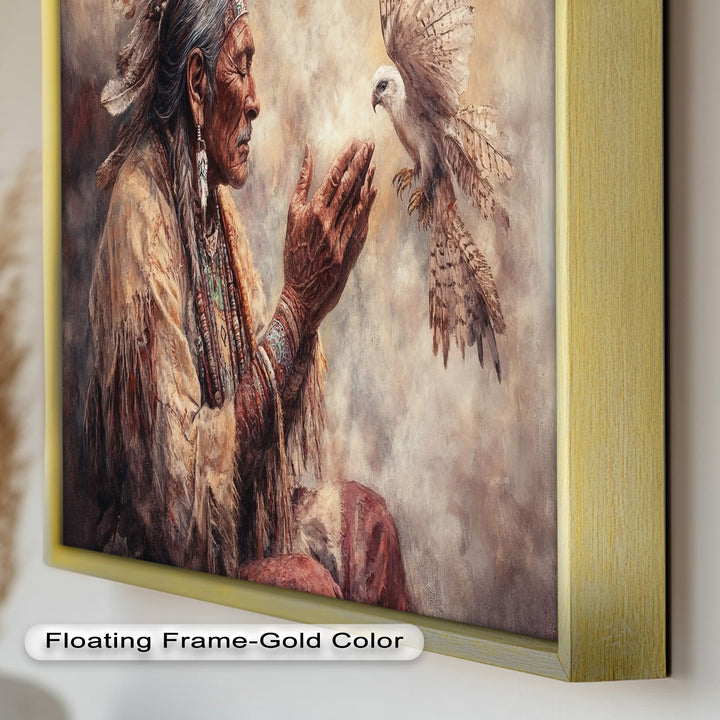 Whisper to the Spirit – Native Elder and Falcon Oil Painting