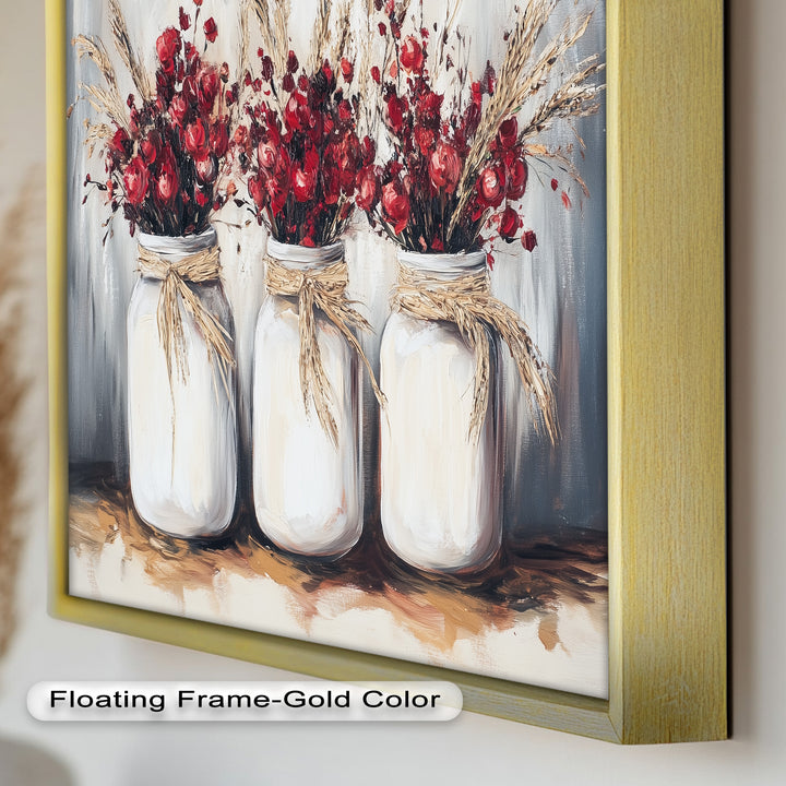 Jar Trio – Red Floral Oil Painting