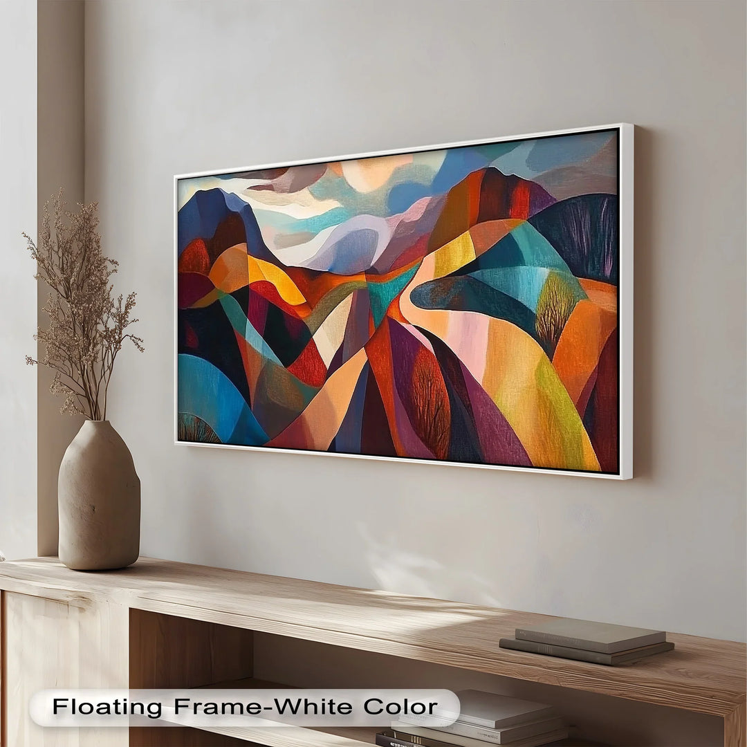 Valley of Vibrance – Geometric Landscape Abstract Oil Painting - MyPhotoStation