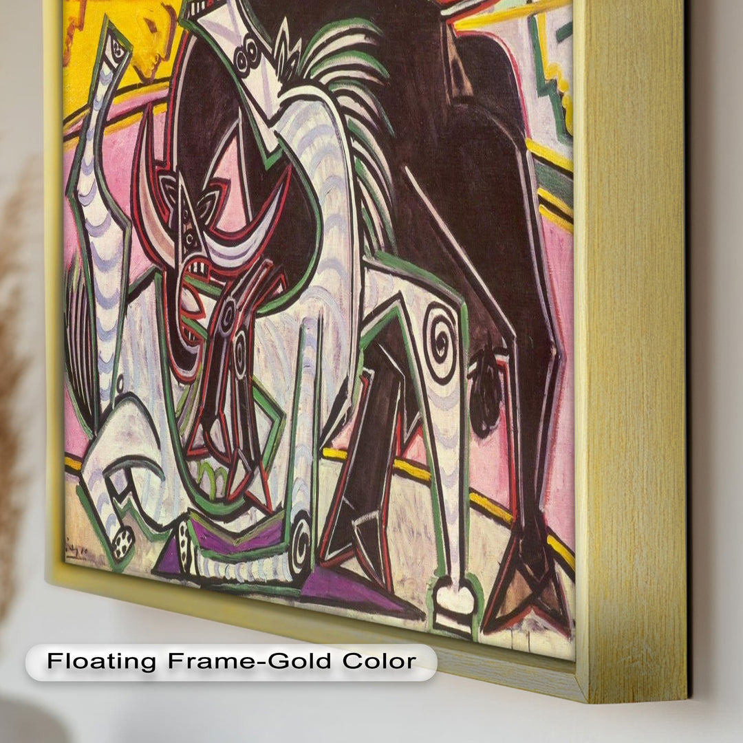 Abstract Bullfight Scene Wall Decor – Cubist Oil Painting
