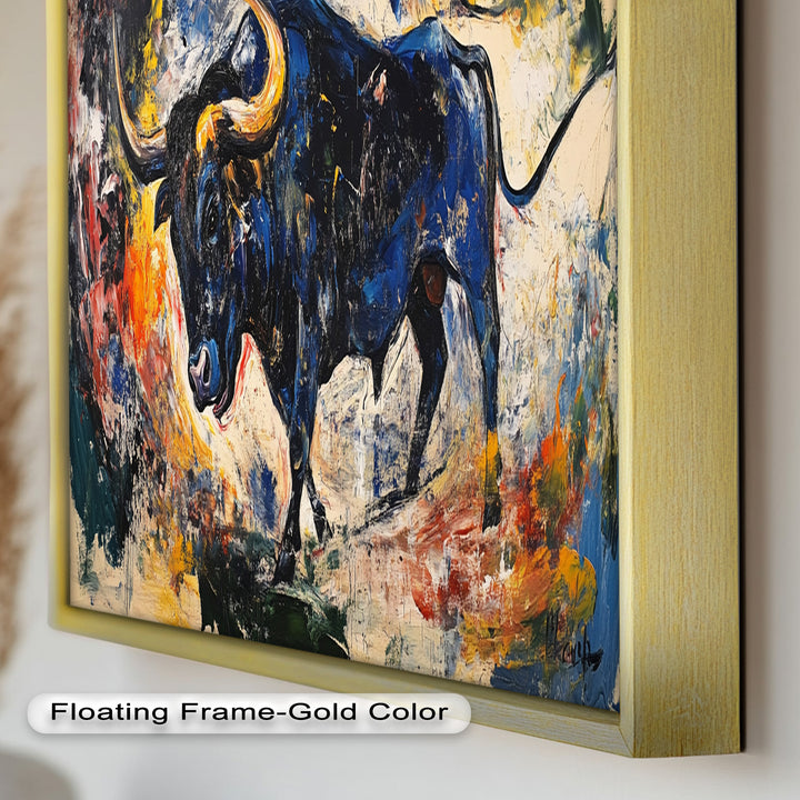 Power in Motion – Expressionist Bull Oil Painting