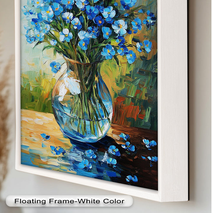 Blue Wildflowers in Vase Wall Art – Floral Oil Painting