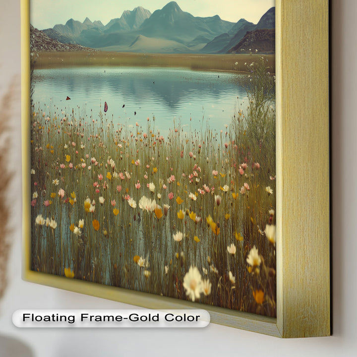 Butterfly Bloom by the Lake – Framed Oil Painting