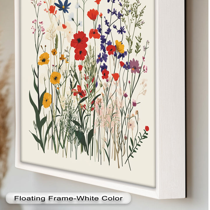 Wild Meadow Bloom – Farbenfrohes botanisches Ölgemälde im Boho-Stil