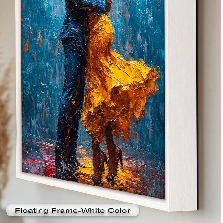 Midnight Embrace – Vibrant Couple in Yellow Dress Oil Painting